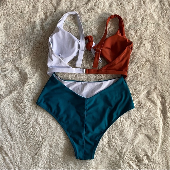 Colorblock Tie Front Cut-Out One Piece Swimsuit - Picture 6 of 8